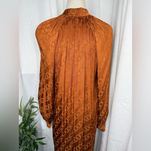 MANGO Women’s Mock-neck Long Sleeve Flowy Long Dress in Copper Sz M - Picture 10 of 13
